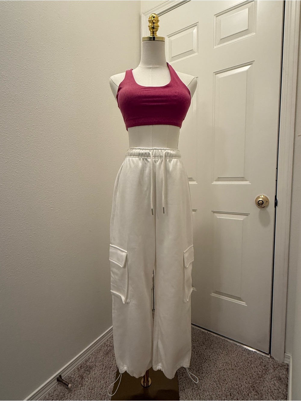 High-Waist White Cargo Joggers